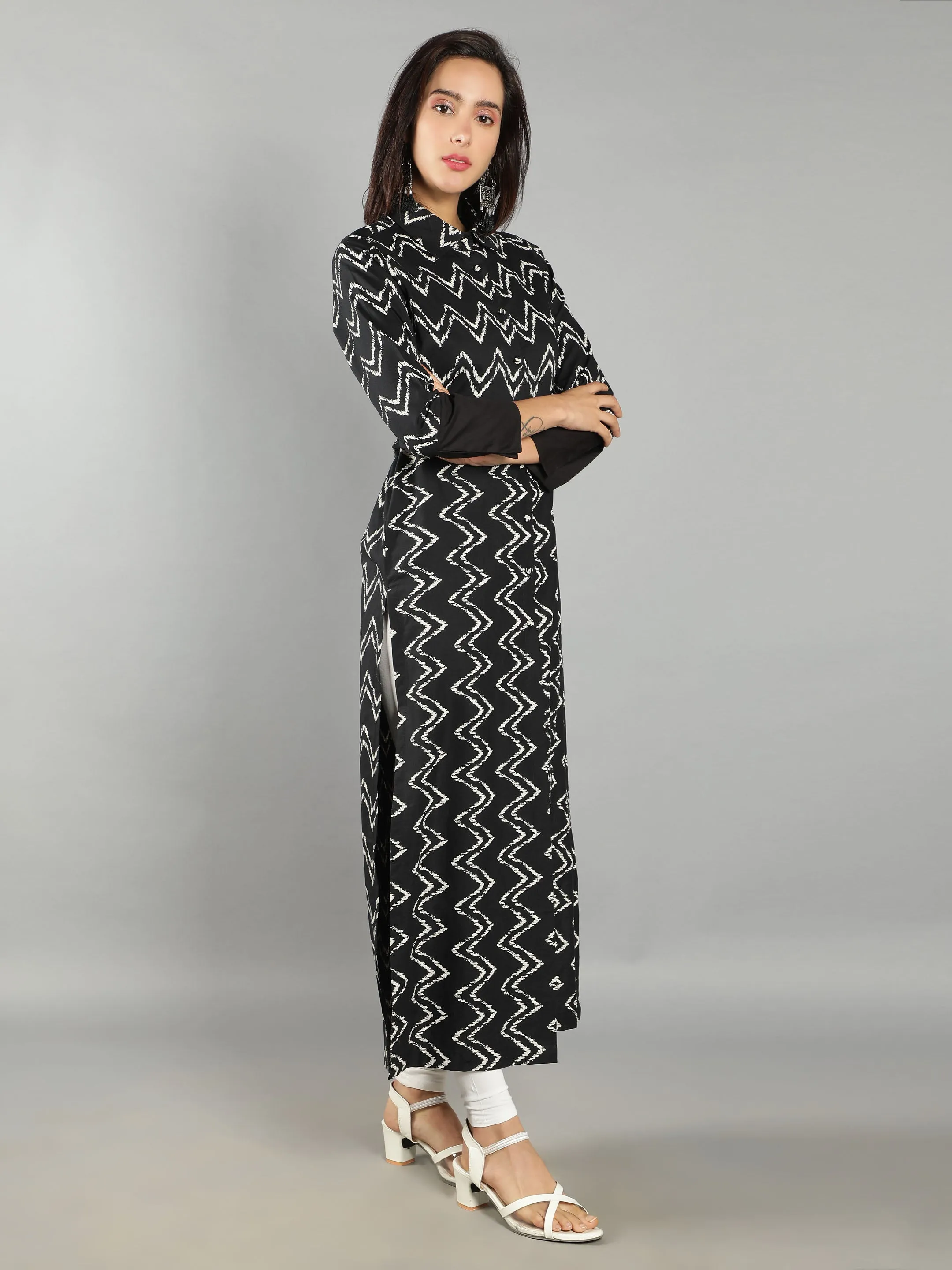 Black, White Abstract Women'S Kurta