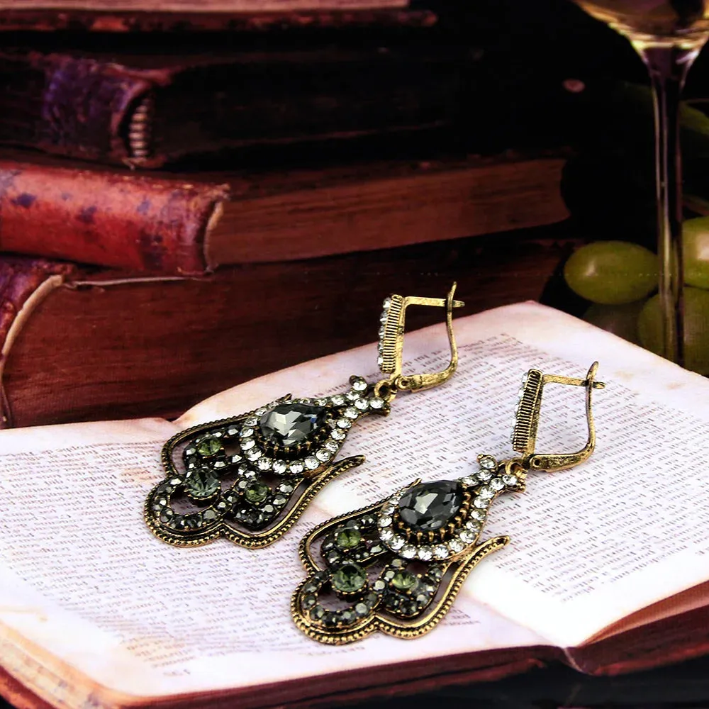 Bohemian Gray Crystal Bangle and Earring Set – Turkish Ethnic Jewelry