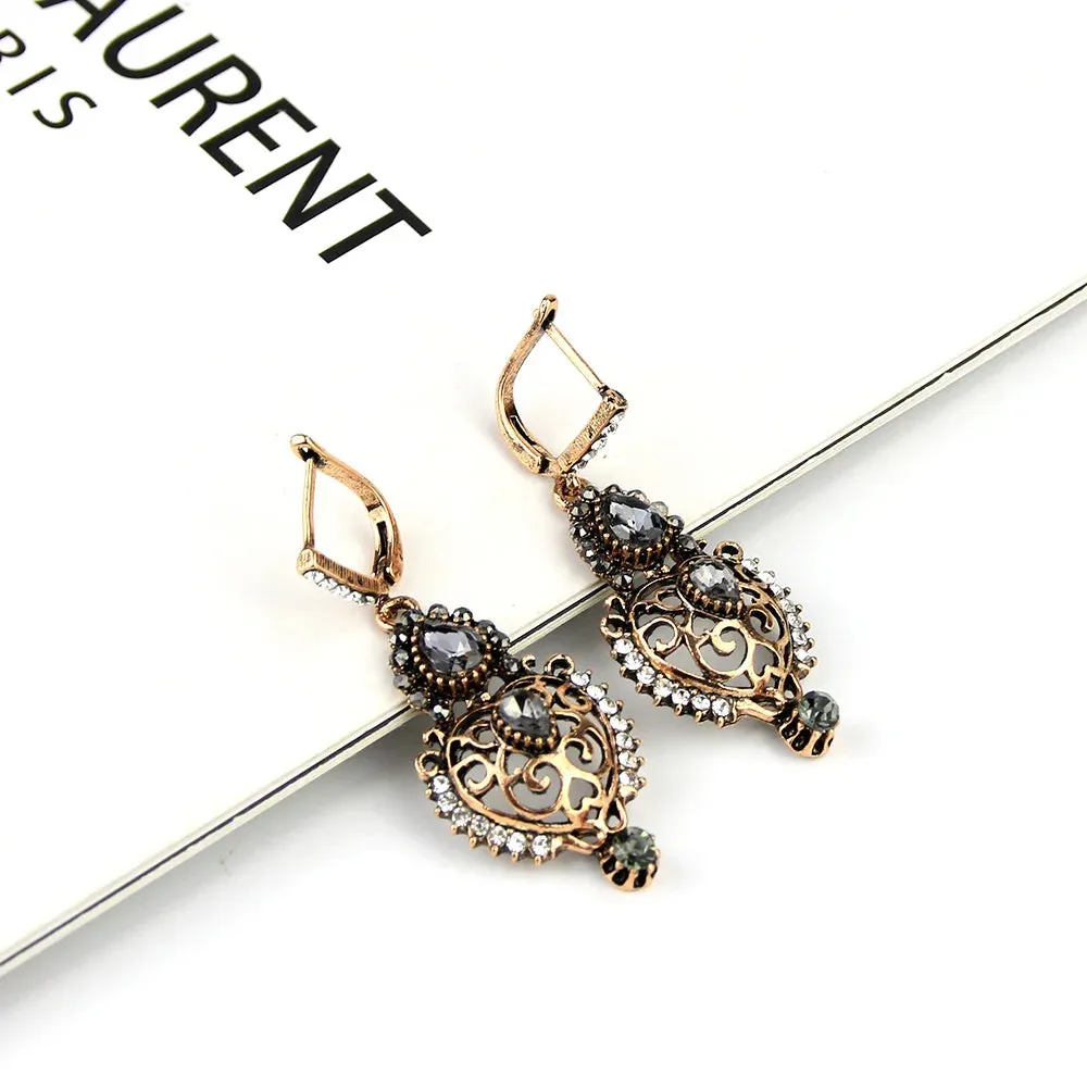 Bohemian Gray Crystal Bangle and Earring Set – Turkish Ethnic Jewelry