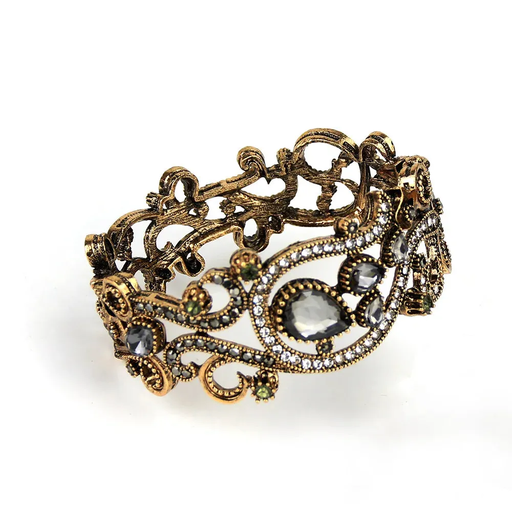 Bohemian Gray Crystal Bangle and Earring Set – Turkish Ethnic Jewelry