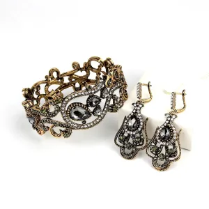 Bohemian Gray Crystal Bangle and Earring Set – Turkish Ethnic Jewelry