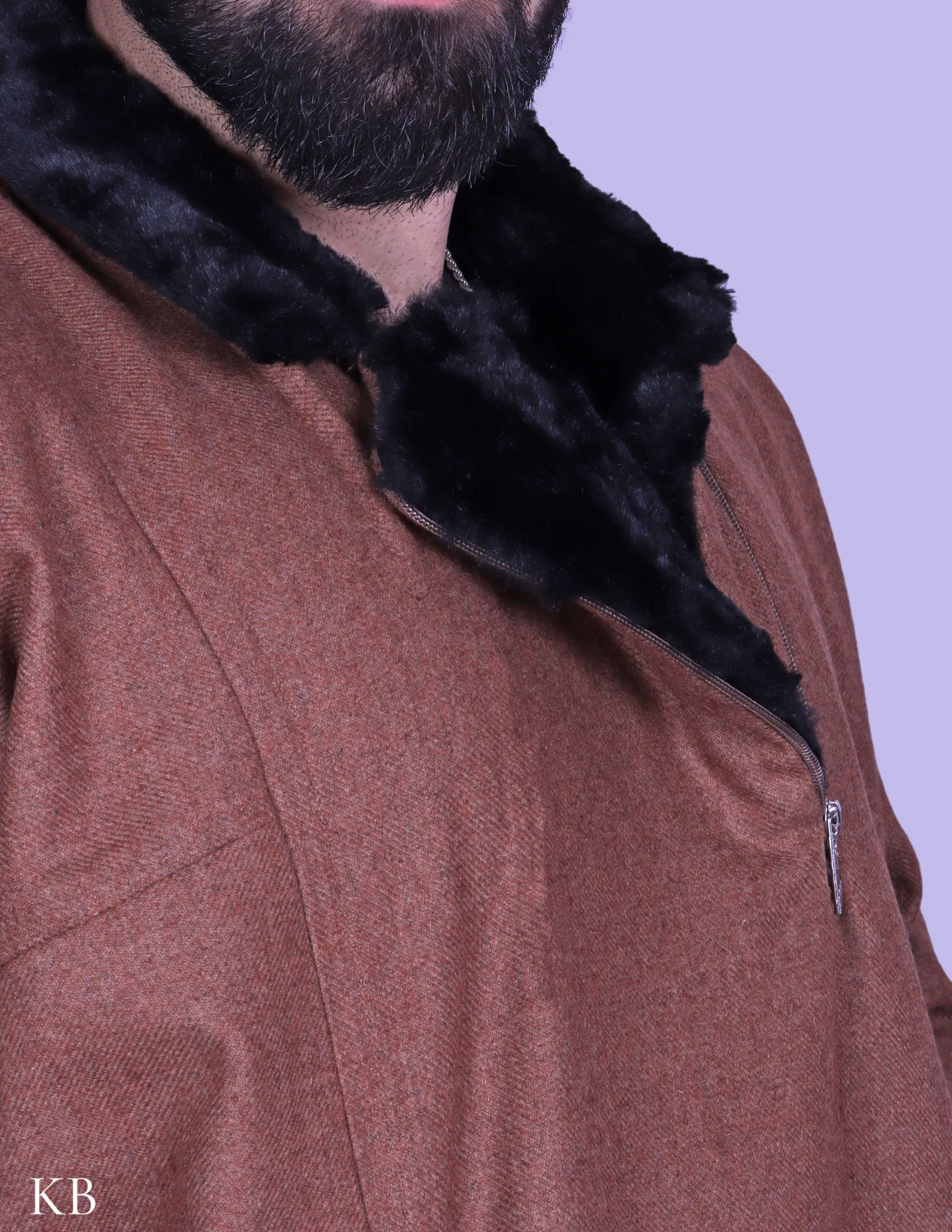 Brown Fur Collar Tweed Phiran