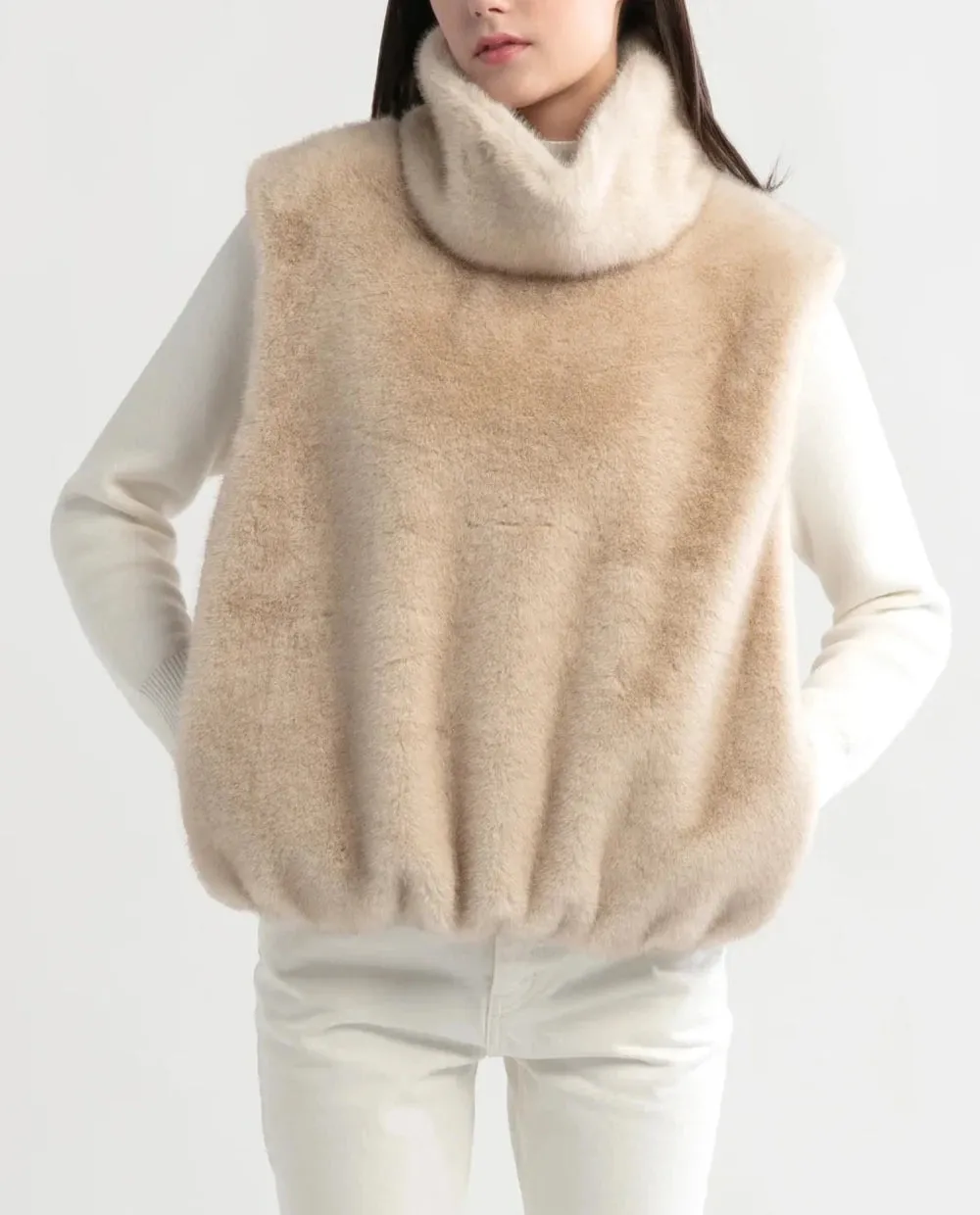 Brushed Fur Vest in Ivory