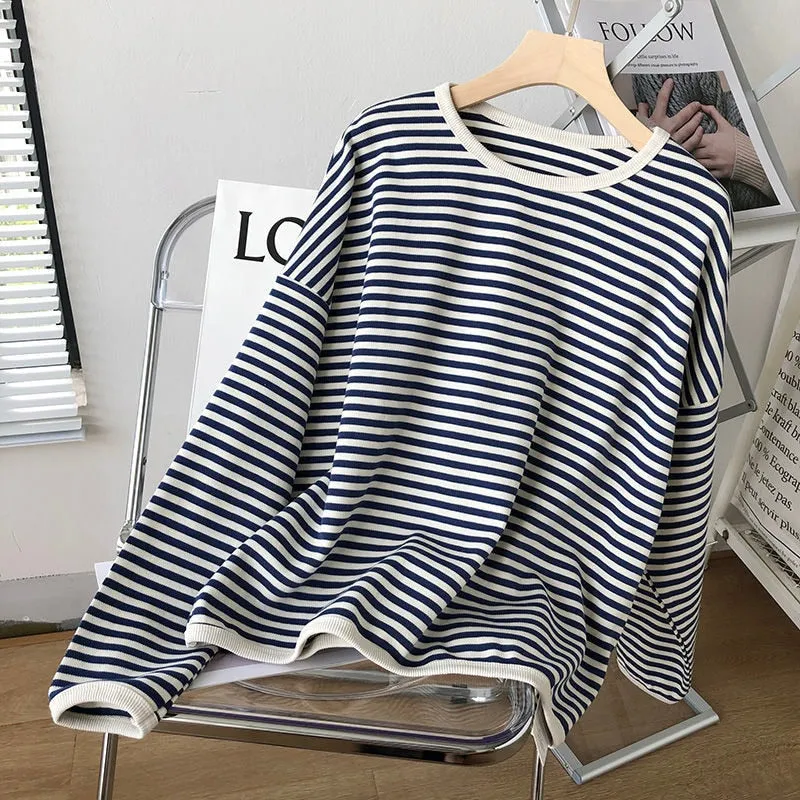 Casual O Neck Striped Women Sweatshirt Spring Long Sleeve Loose Pullover Oversized Hoodie Cotton Fashion Korean Ladies Tops