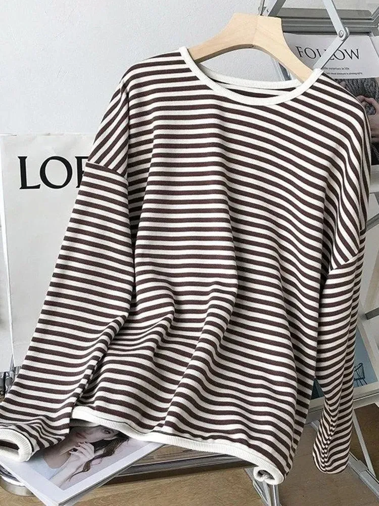 Casual O Neck Striped Women Sweatshirt Spring Long Sleeve Loose Pullover Oversized Hoodie Cotton Fashion Korean Ladies Tops