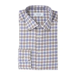 ETON CHECK KING TWILL SHIRT BLUE/BROWN
