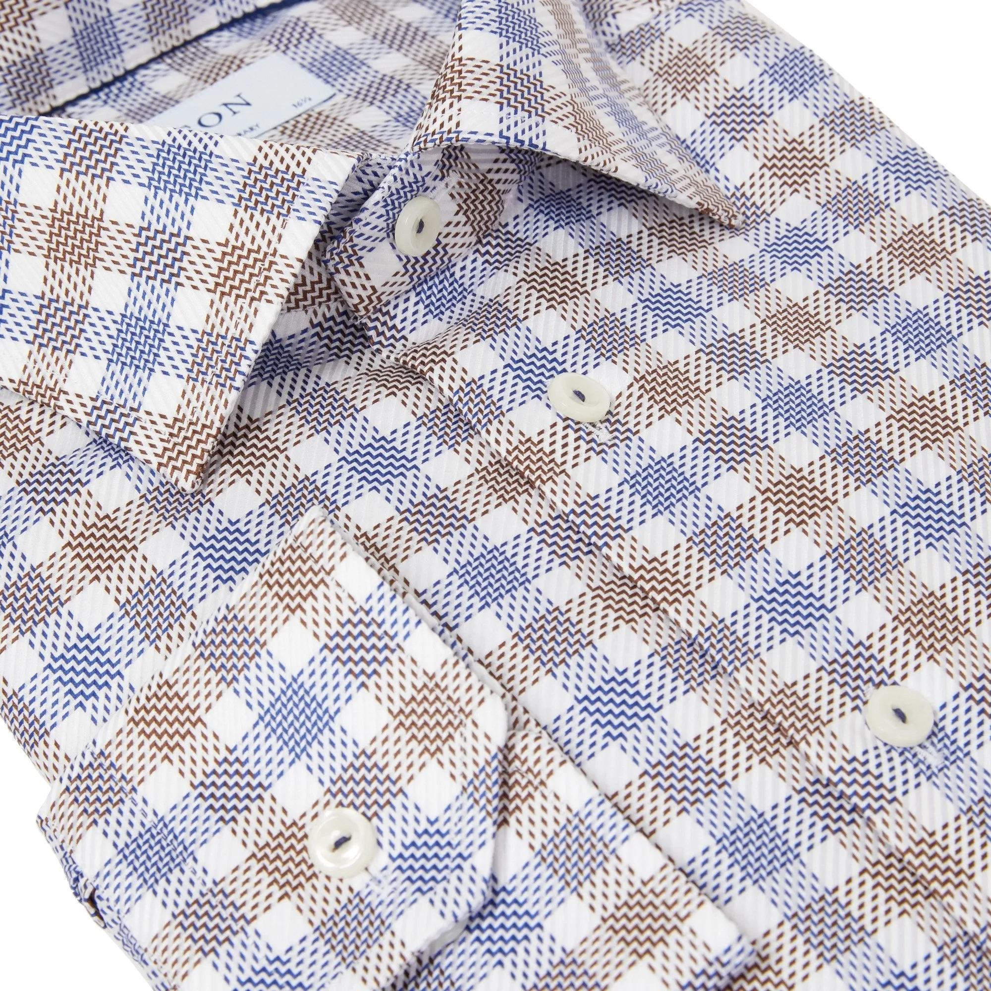 ETON CHECK KING TWILL SHIRT BLUE/BROWN