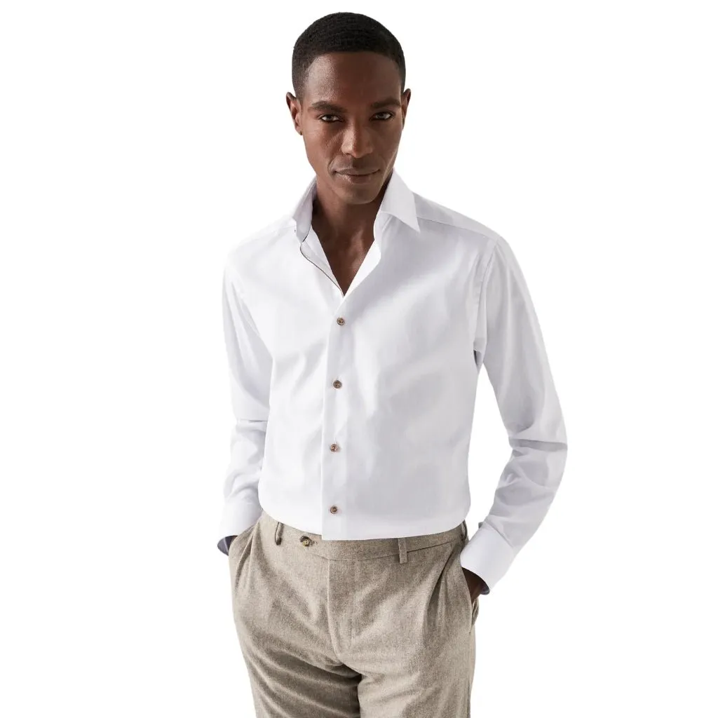 ETON Twill Long Sleeve Single Cuff Contemporary Fit Shirt WHITE