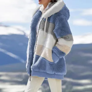 Flytonn-Thick Warm Teddy Coat Women Winter Long Sleeve Fluffy Hairy Fake Fur Jackets Female Hooded Zipper Pockets Plus Size Overcoat