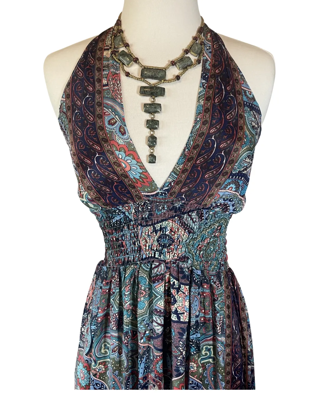 Halter Maxi Silk Dress (navy)
