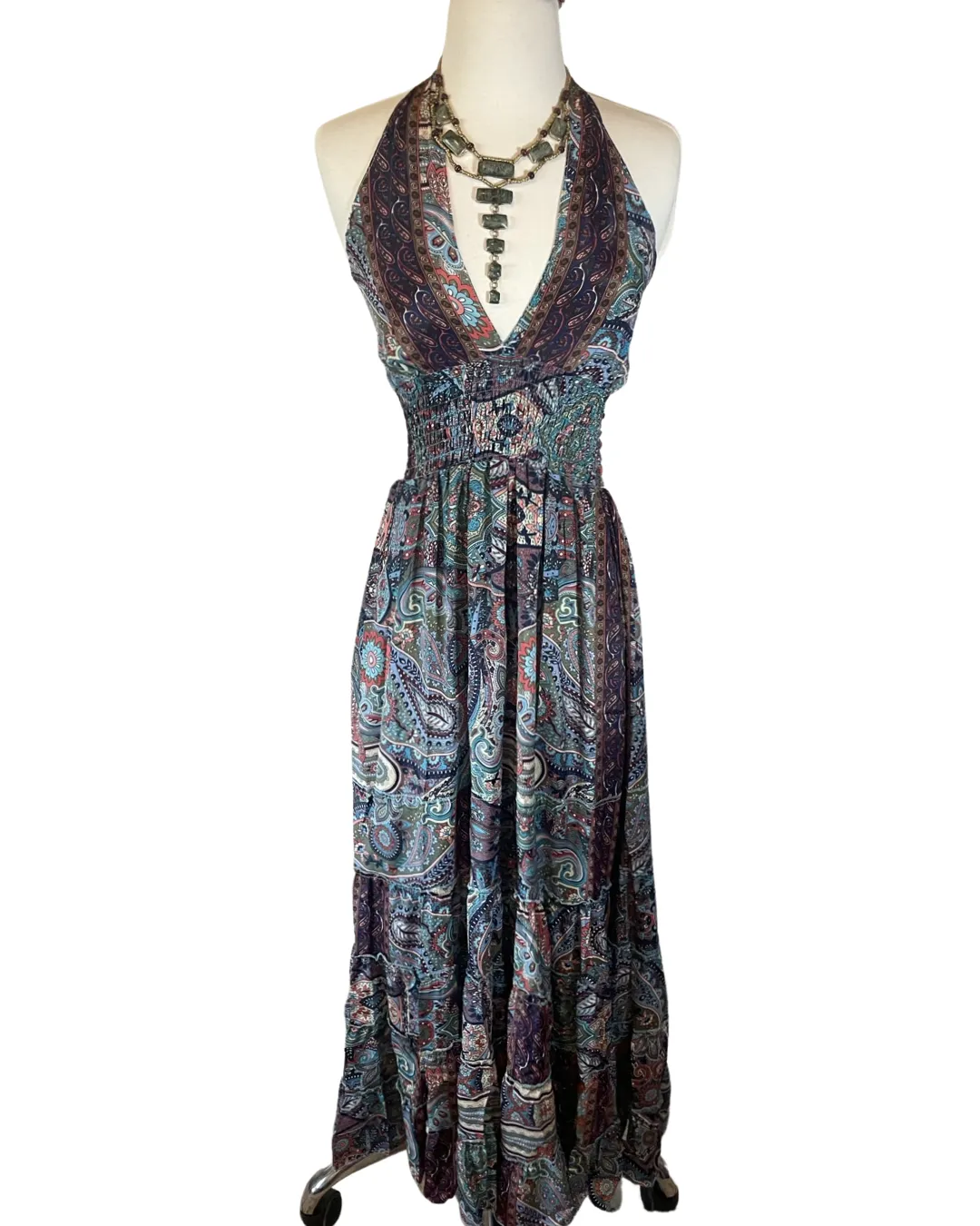 Halter Maxi Silk Dress (navy)