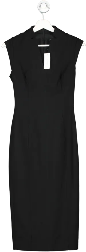 Karen Millen Black Structured Crepe Forever Cap Sleeve Midi Dress UK 6