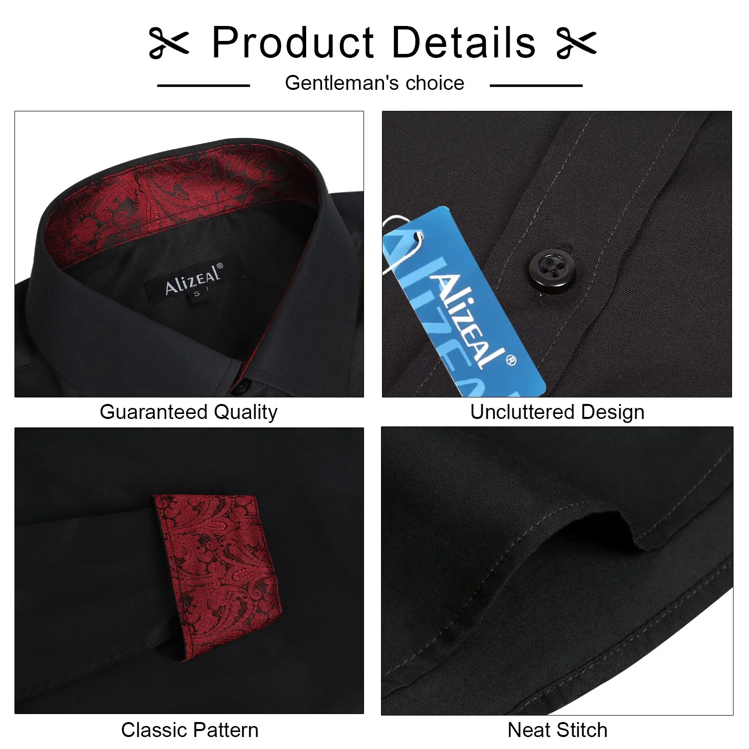 Men's Business Slim Fit Dress Shirt Long Sleeve Patchwork Button-Down Shirt, 004-Black wine Red