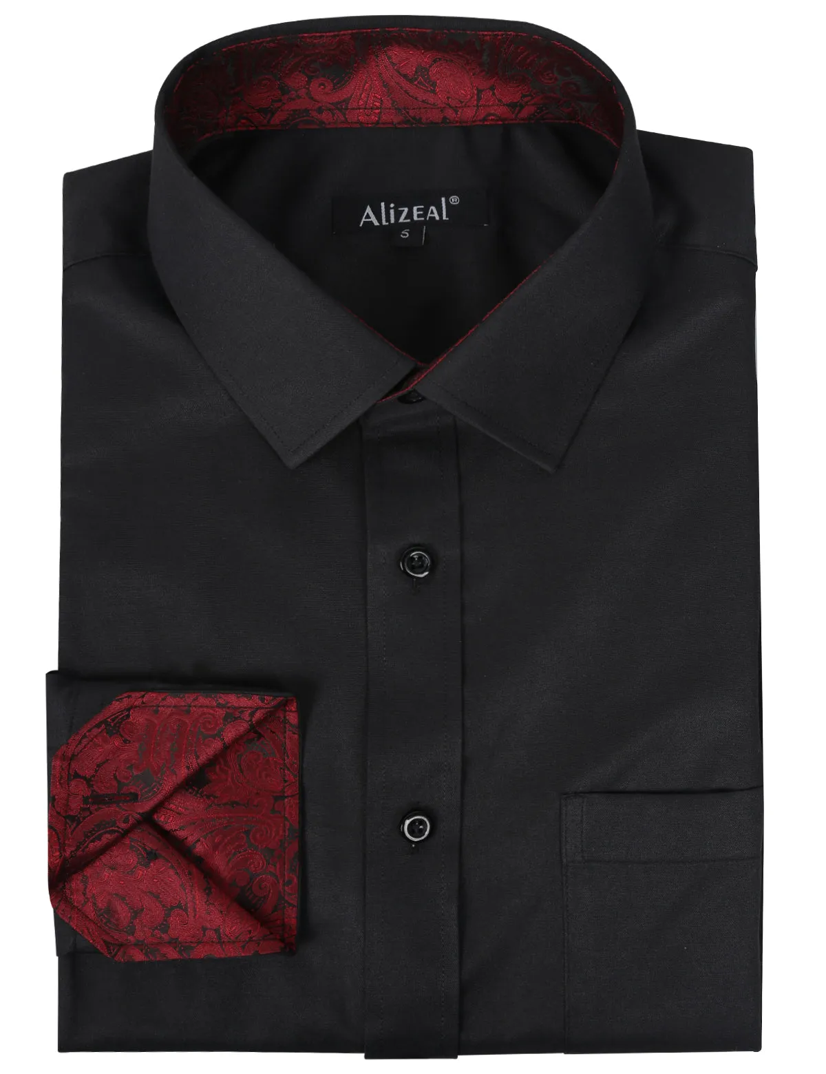 Men's Business Slim Fit Dress Shirt Long Sleeve Patchwork Button-Down Shirt, 004-Black wine Red