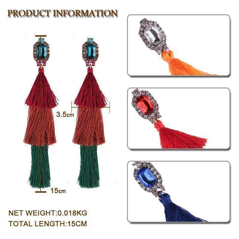 New Design Fashion Long Tassel Earrings Bohemian Wedding Jewelry Statement Hot Sale Dangle Drop Earring for Women