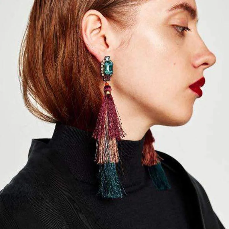New Design Fashion Long Tassel Earrings Bohemian Wedding Jewelry Statement Hot Sale Dangle Drop Earring for Women