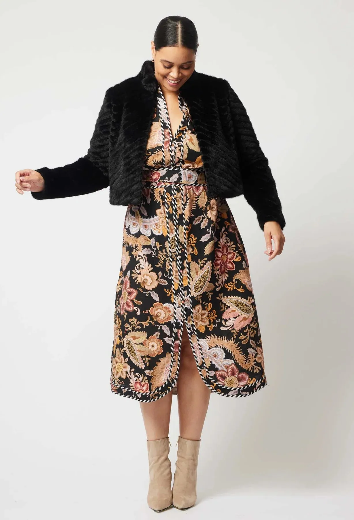 Once Was - Altair Faux Fur Cropped Jacket - Black
