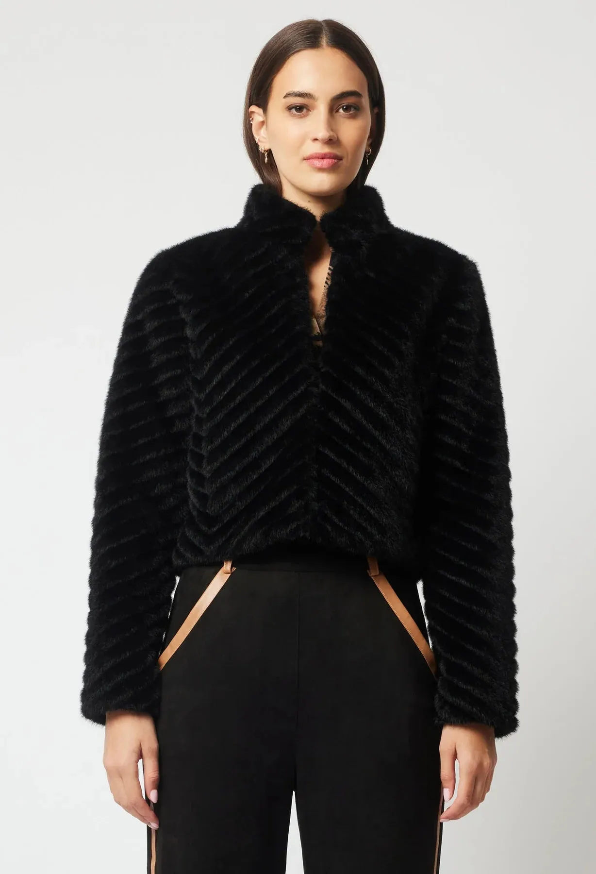 Once Was - Altair Faux Fur Cropped Jacket - Black