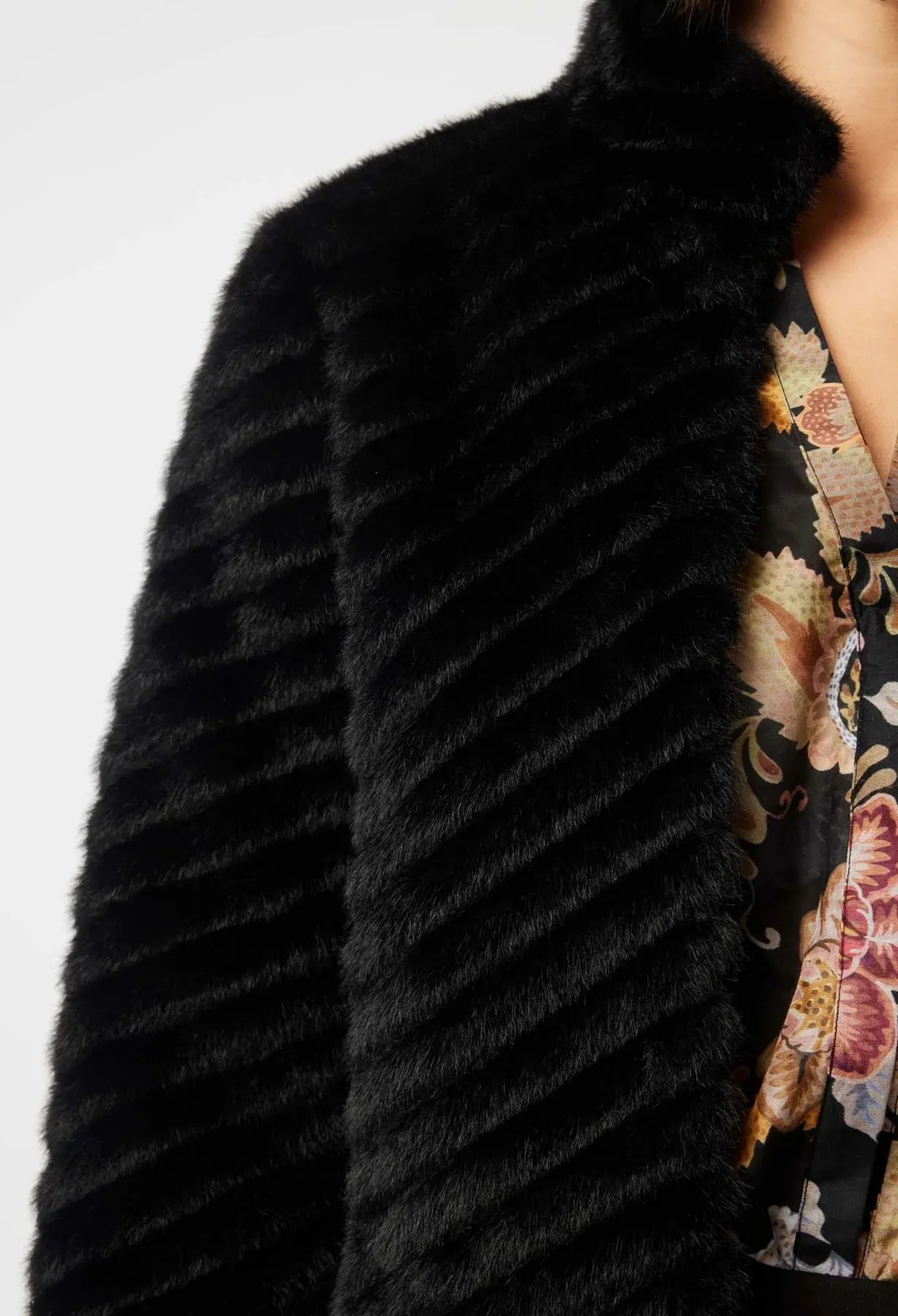 Once Was - Altair Faux Fur Cropped Jacket - Black