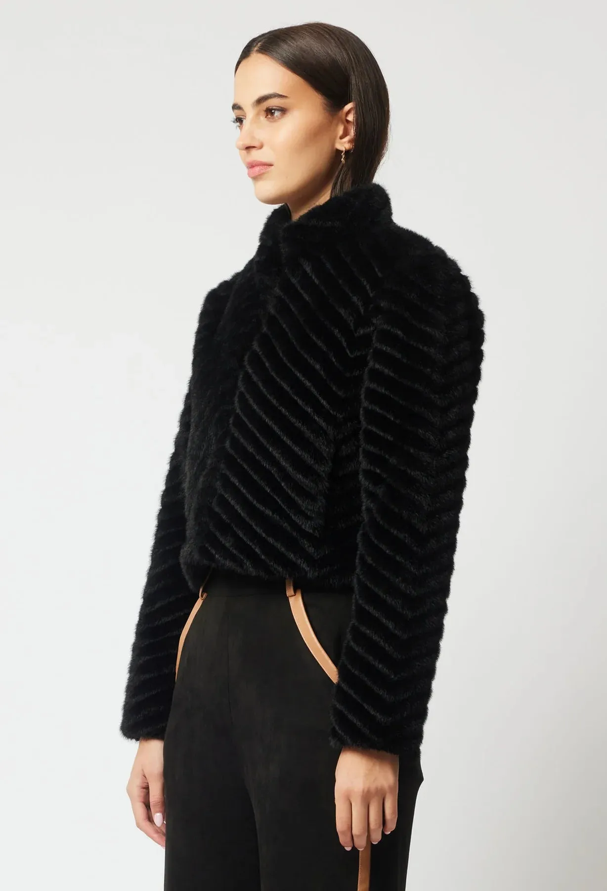 Once Was - Altair Faux Fur Cropped Jacket - Black