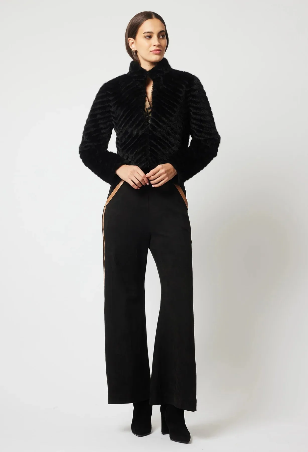 Once Was - Altair Faux Fur Cropped Jacket - Black