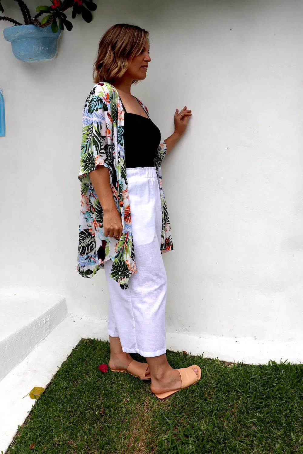 Short White Toucan Kimono