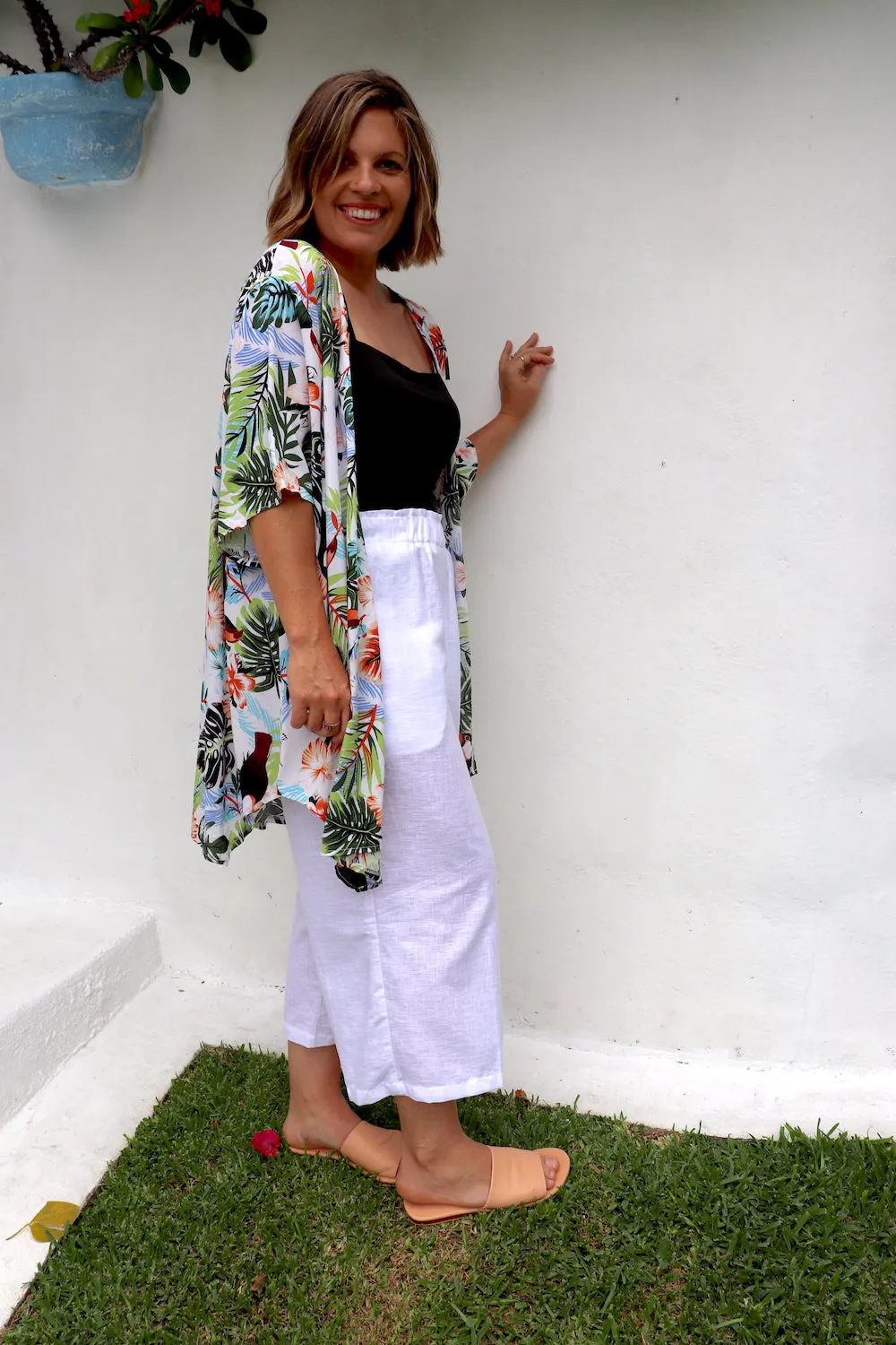 Short White Toucan Kimono