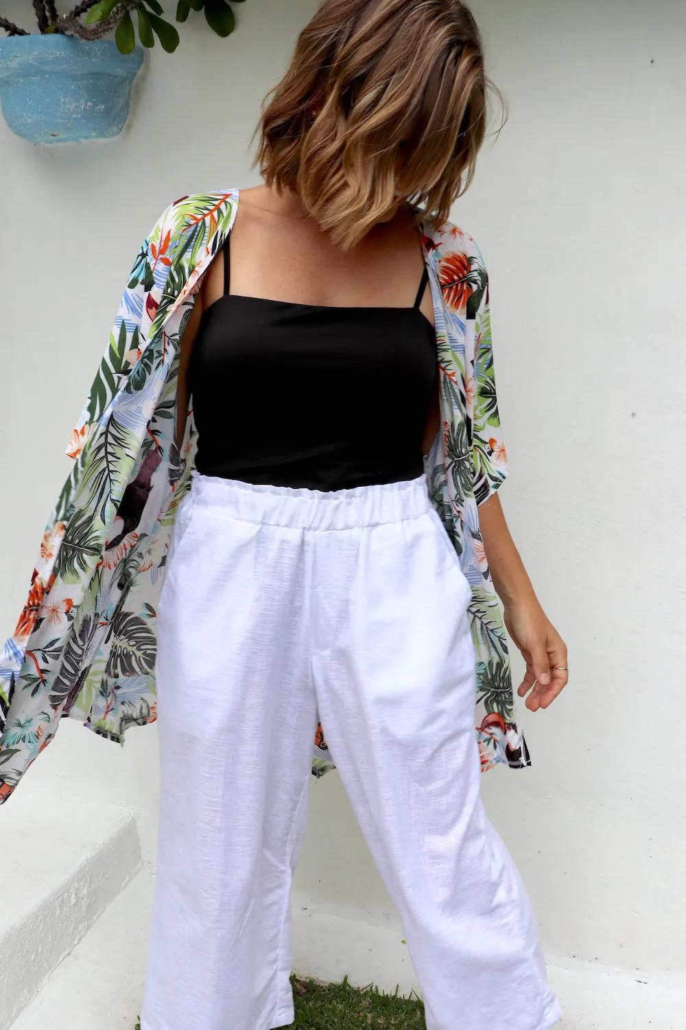 Short White Toucan Kimono
