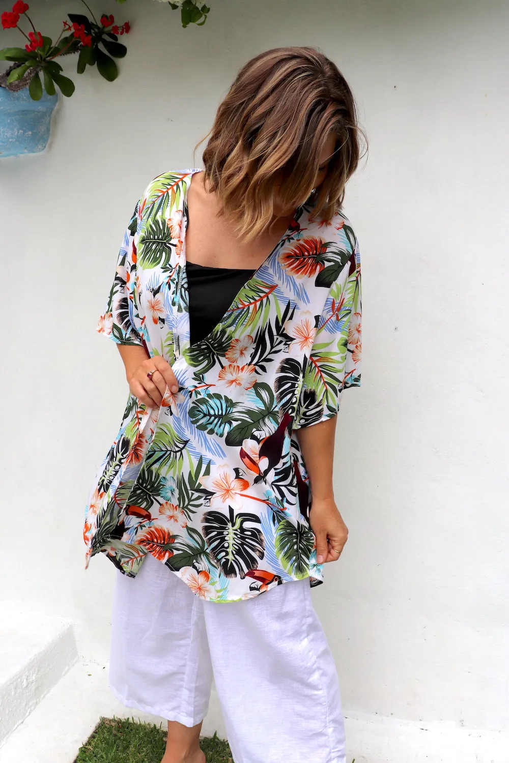 Short White Toucan Kimono