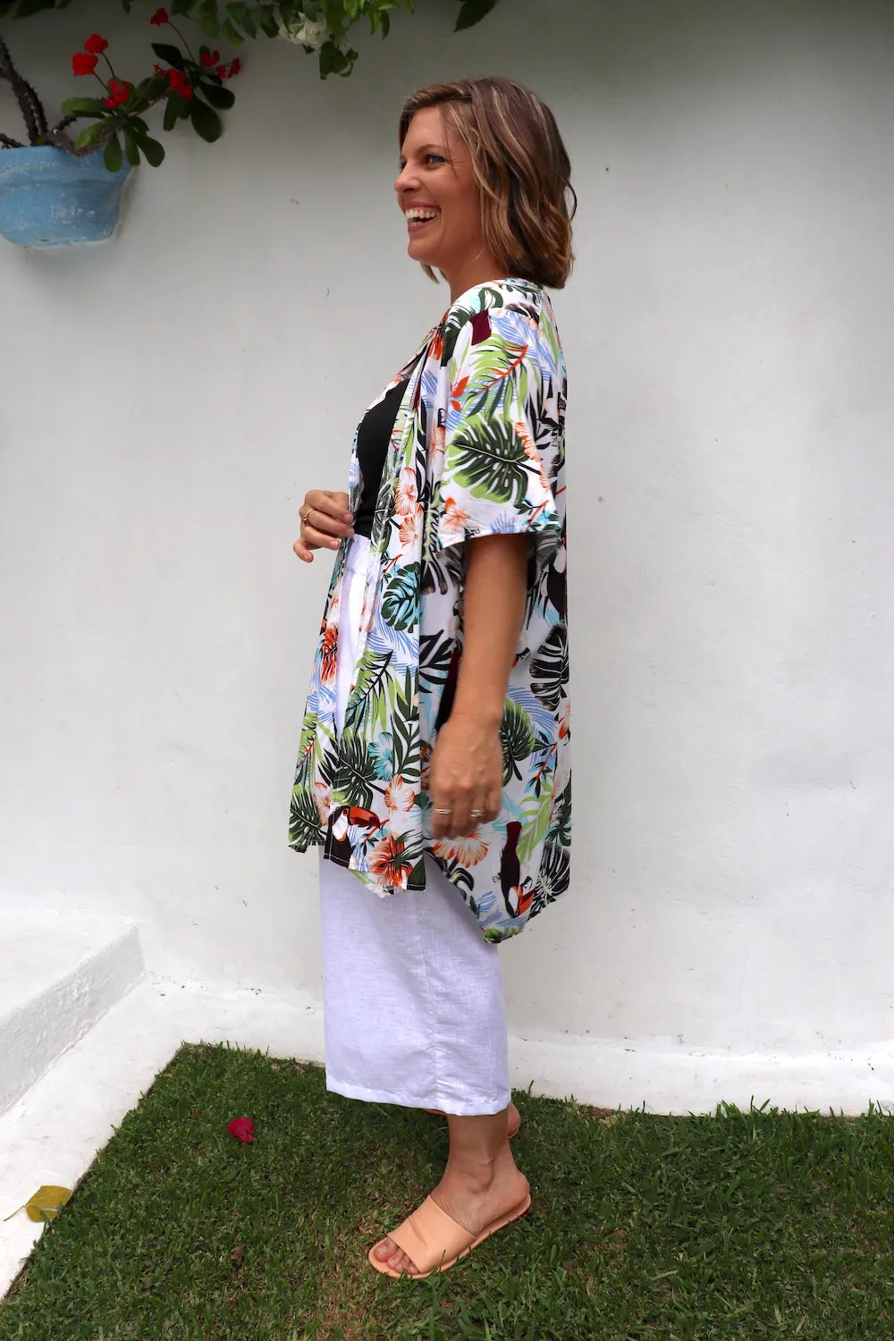 Short White Toucan Kimono