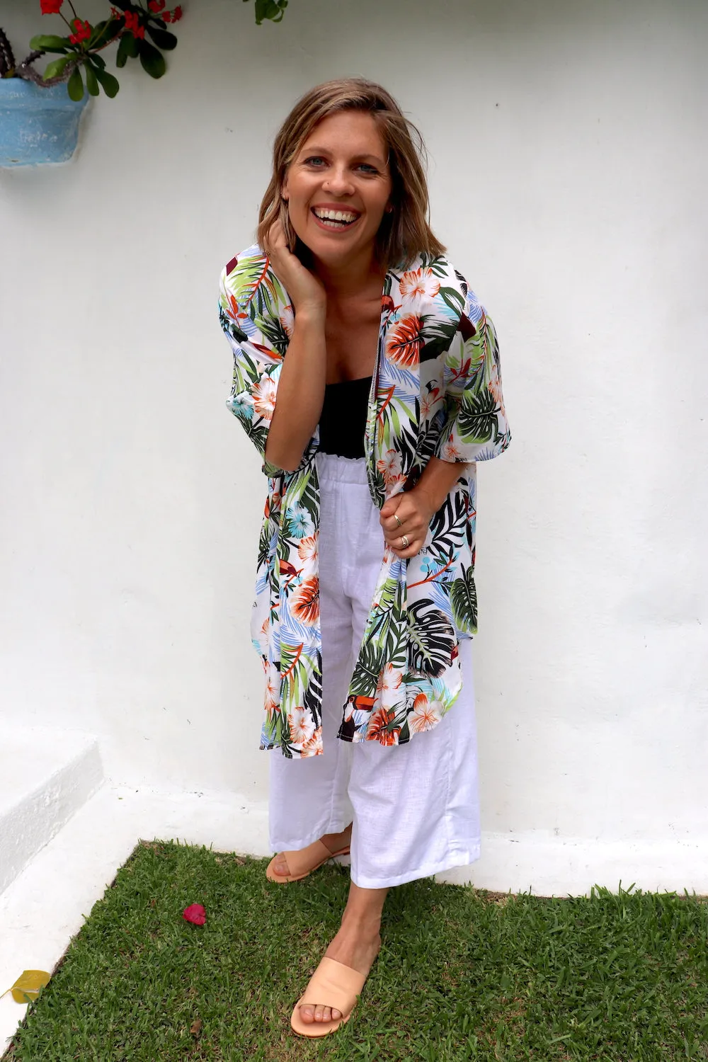 Short White Toucan Kimono