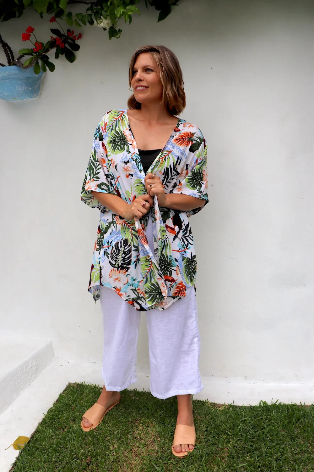 Short White Toucan Kimono