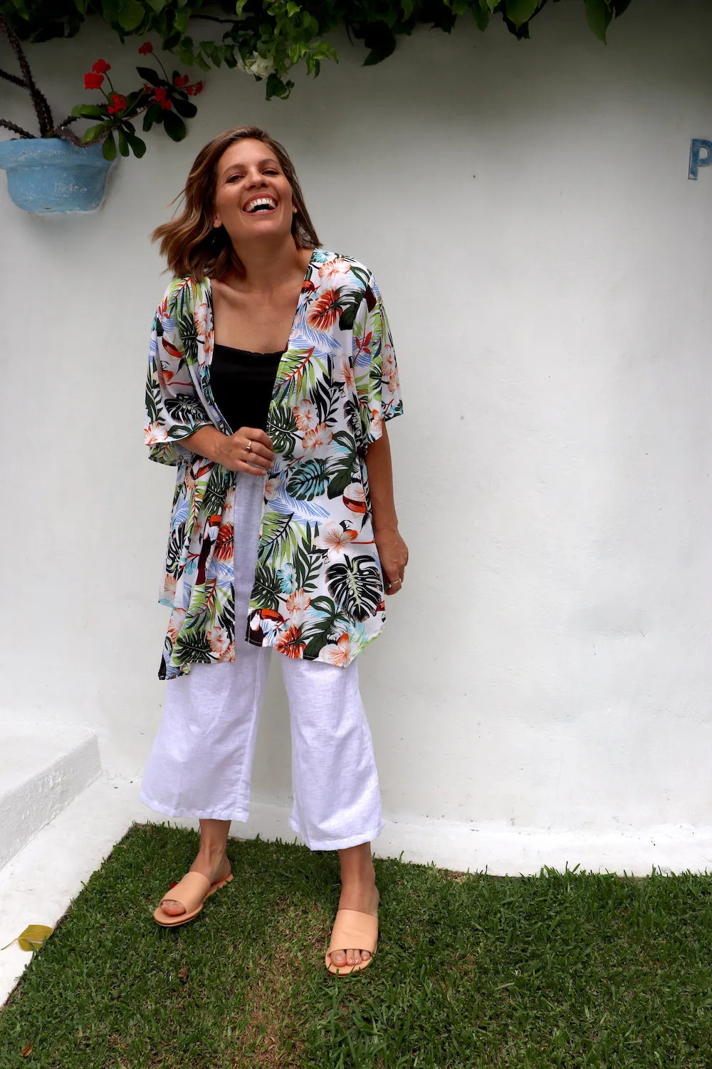Short White Toucan Kimono
