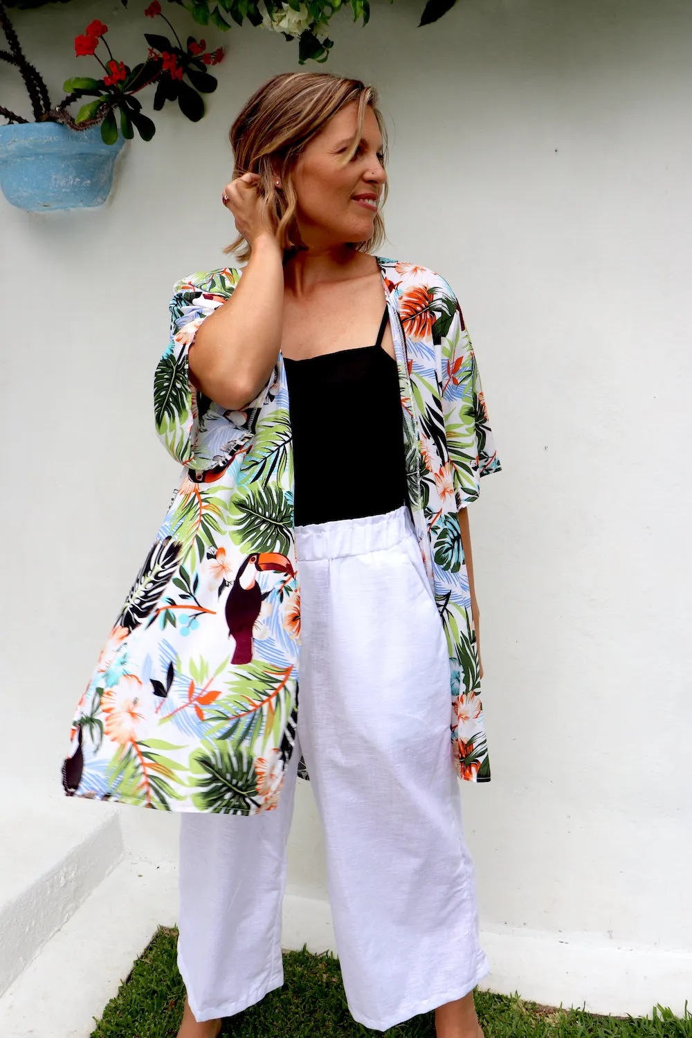 Short White Toucan Kimono