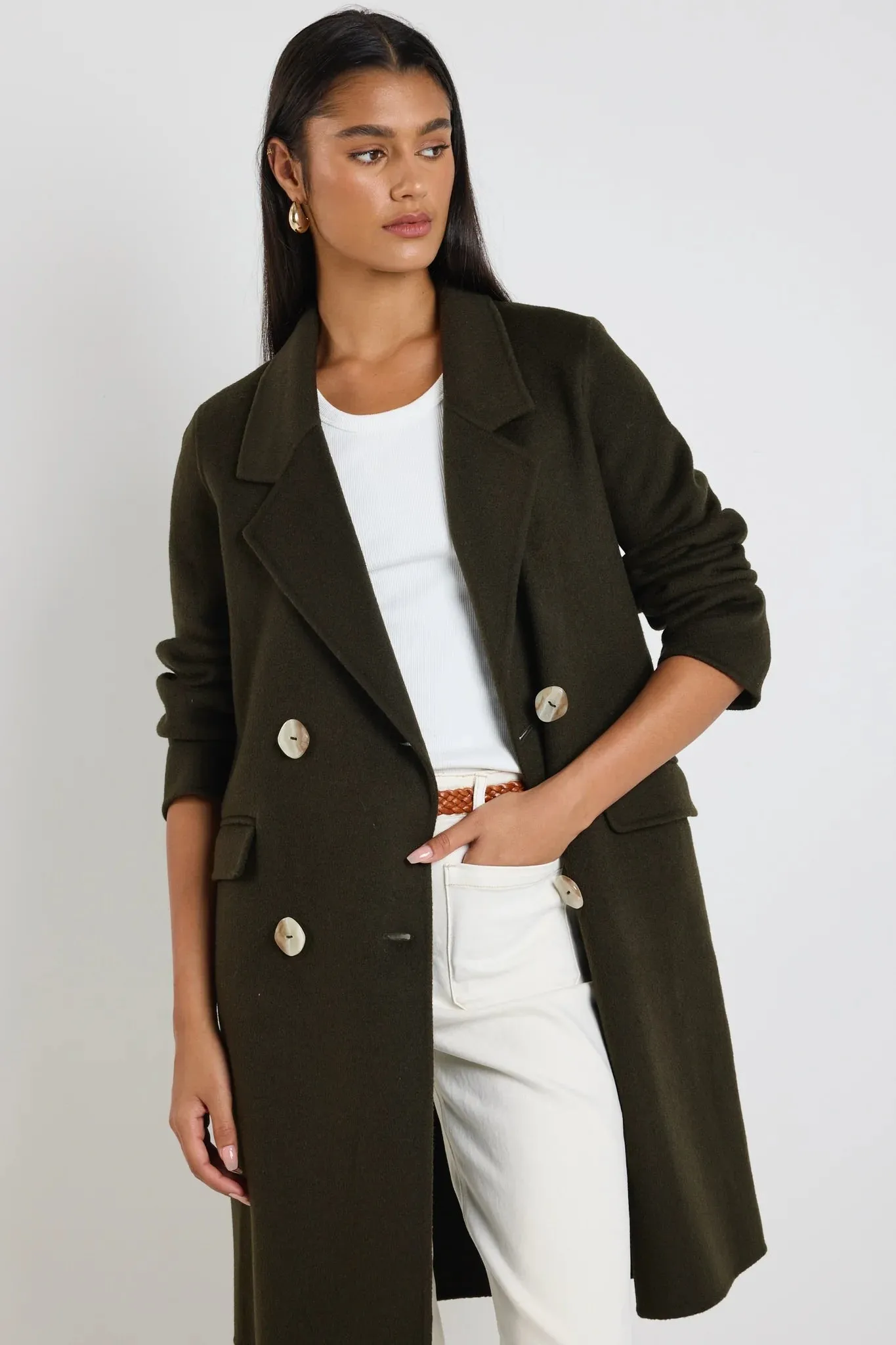 Stockholm Khaki Wool Double Breasted Coat
