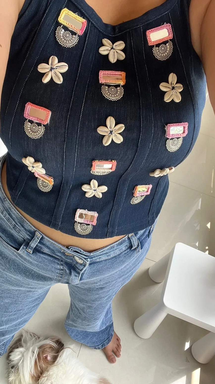 SXV ethnic handmade work Denim Corset Top