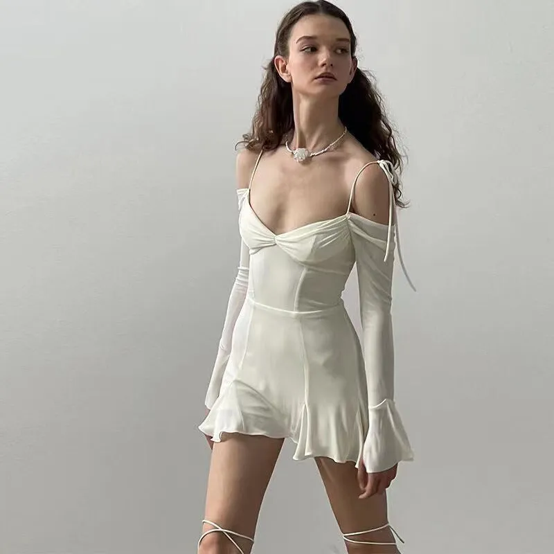 Uniwim frat outfits Autumn Fashion New Women's Retro off-Shoulder Sexy Temperament Dress High Waist Slim-Fit Suspender Skirt