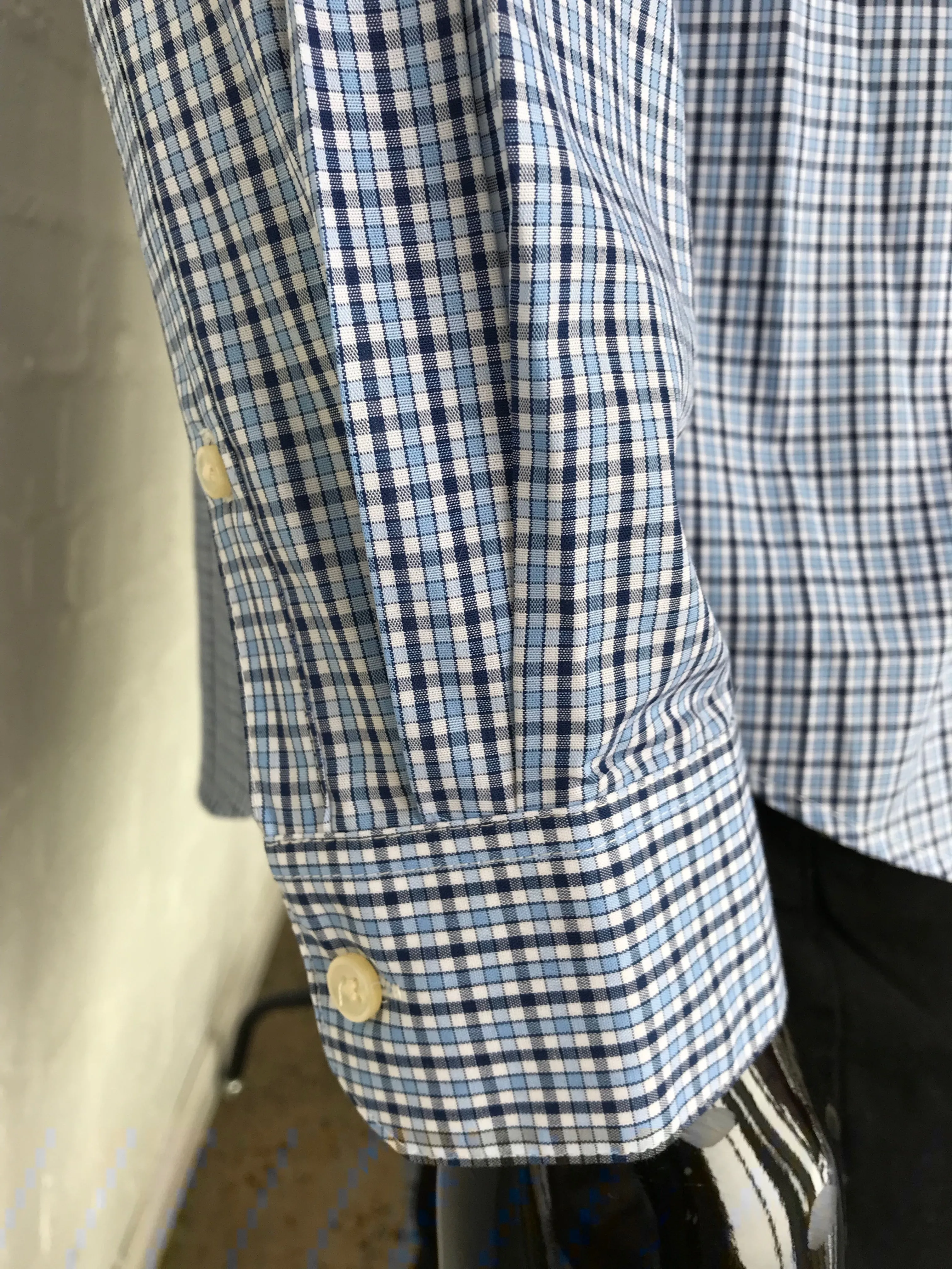 Van Heusen Mens Shirt Blue White and Black Plaid