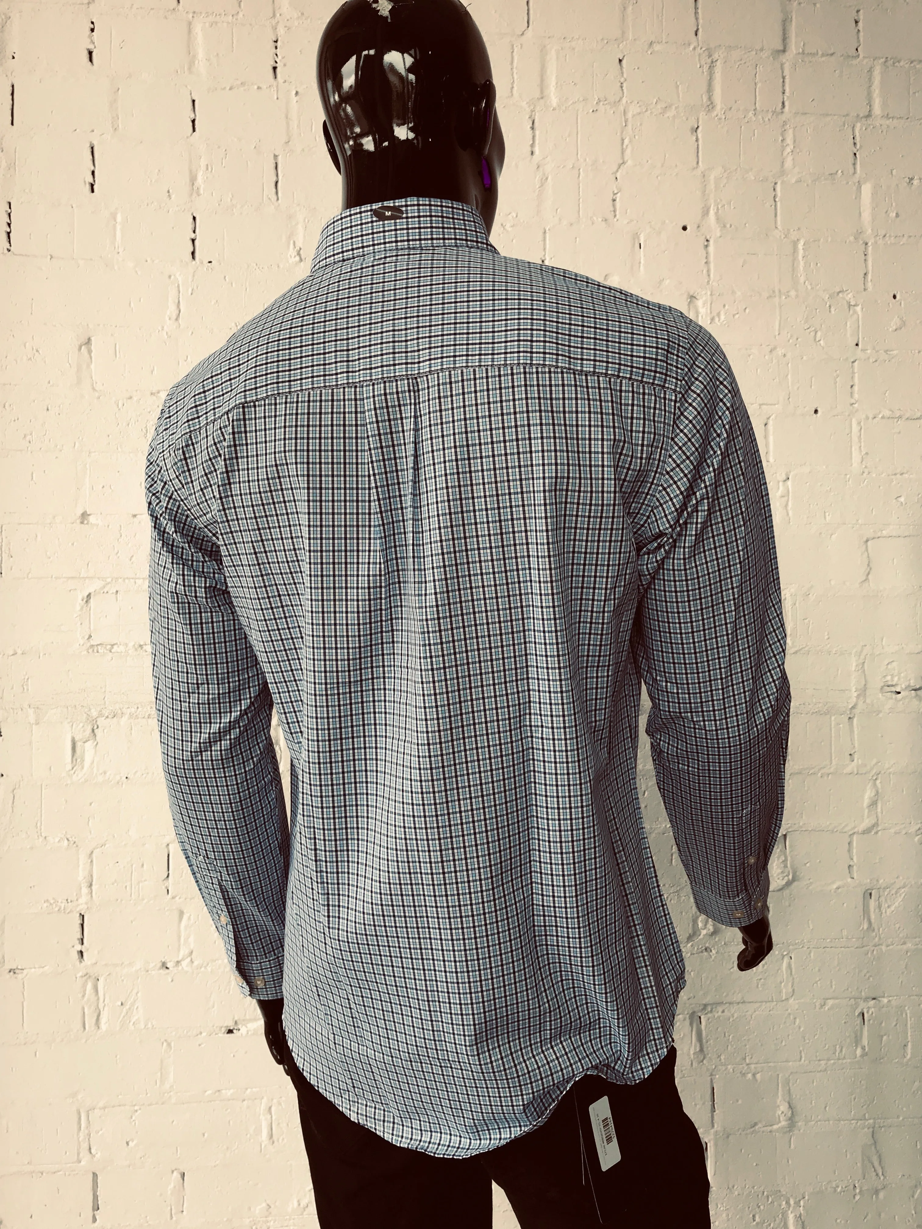 Van Heusen Mens Shirt Blue White and Black Plaid