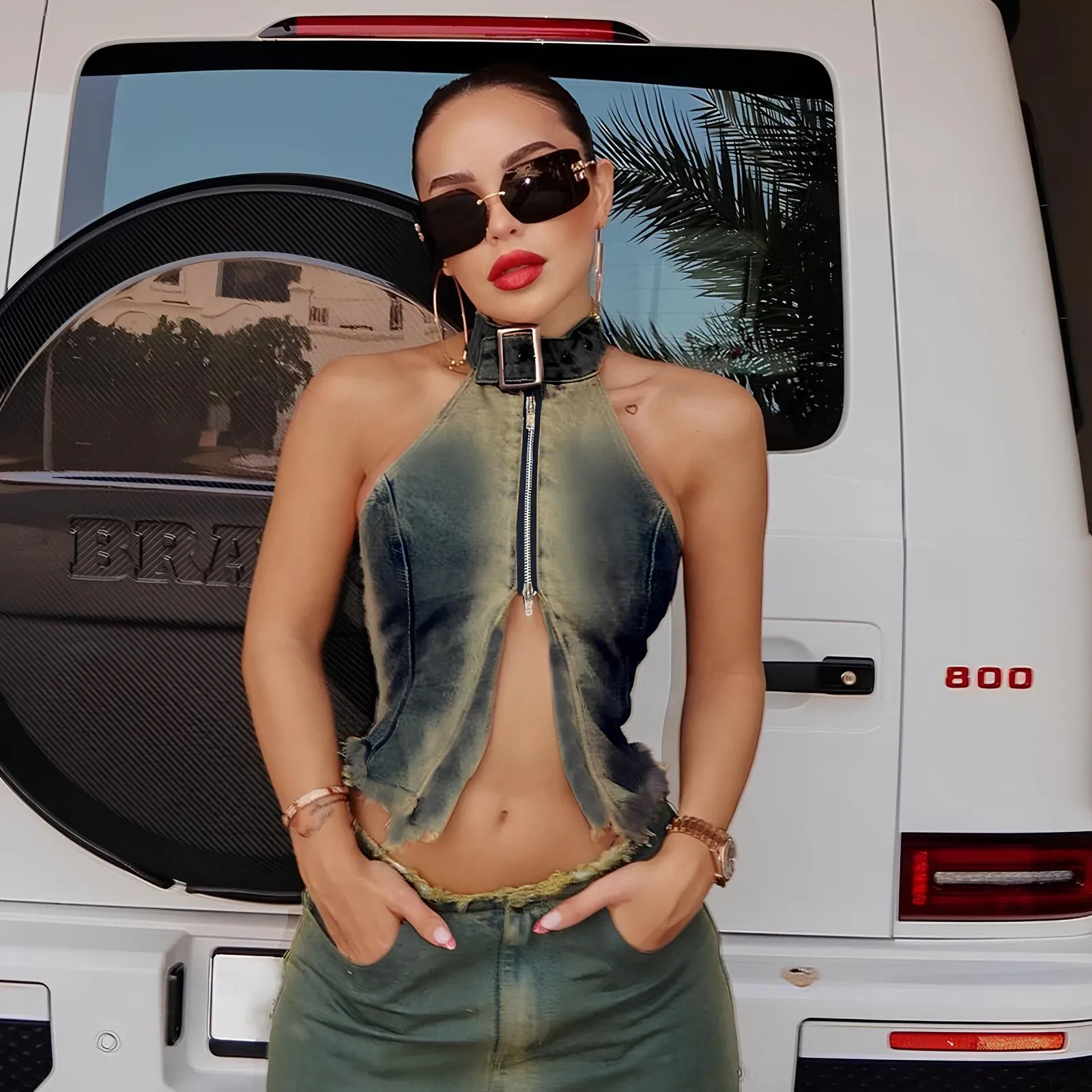 Vintage Y2K Denim Halter Crop Top