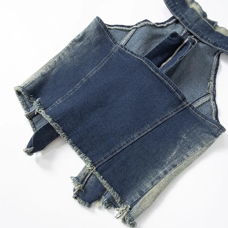 Vintage Y2K Denim Halter Crop Top