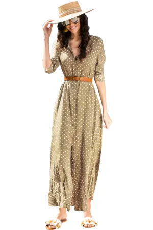 Womens Polka Dot Shirt Dress • Olive