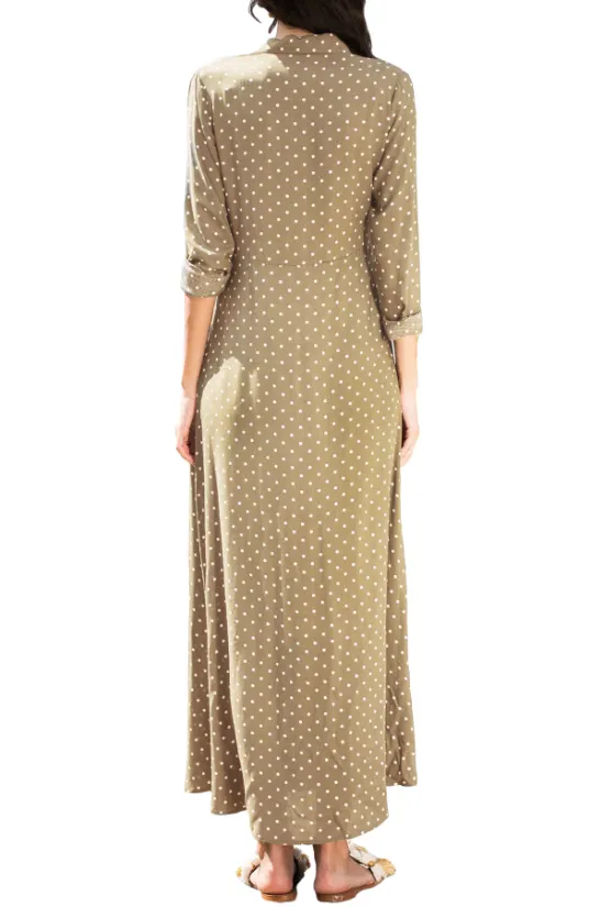 Womens Polka Dot Shirt Dress • Olive