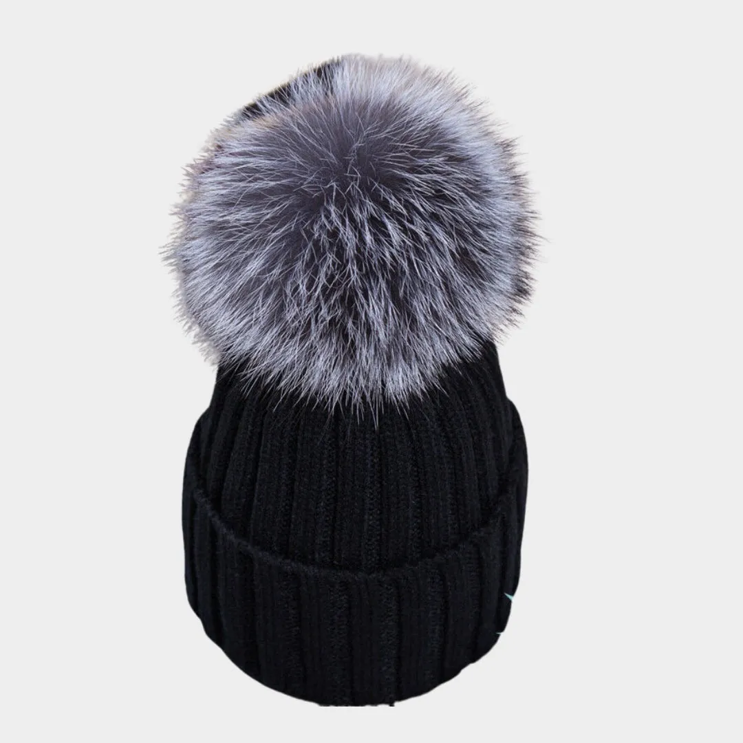 Womens Warm Winter Beanie  Faux Fur Pom Pom Knit Ski Cap in Multiple Colors