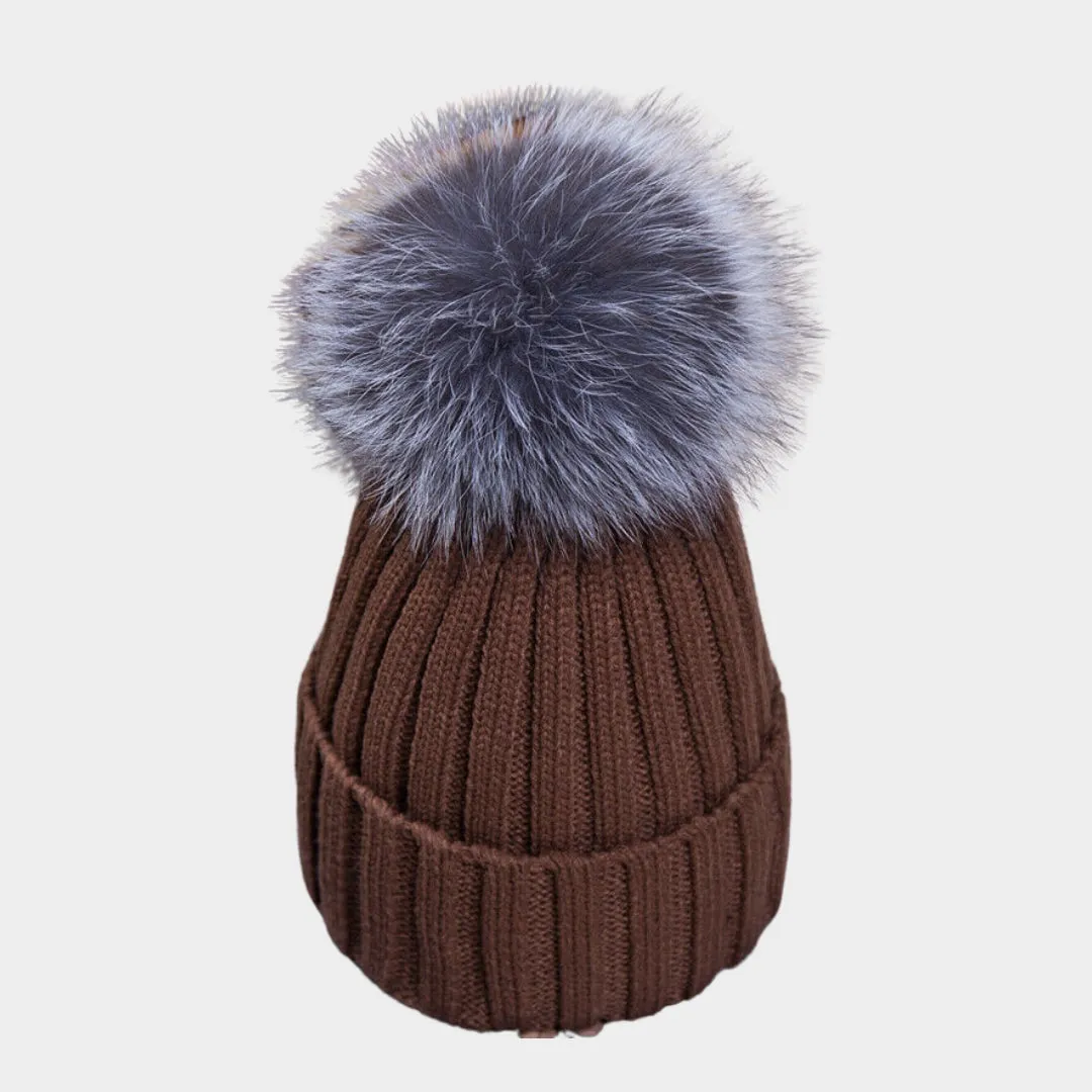 Womens Warm Winter Beanie  Faux Fur Pom Pom Knit Ski Cap in Multiple Colors