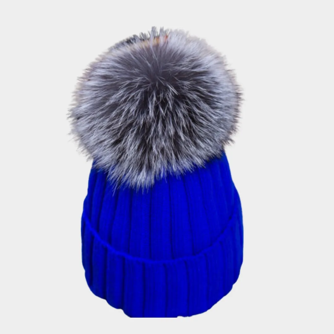 Womens Warm Winter Beanie  Faux Fur Pom Pom Knit Ski Cap in Multiple Colors