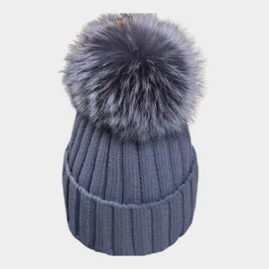 Womens Warm Winter Beanie  Faux Fur Pom Pom Knit Ski Cap in Multiple Colors