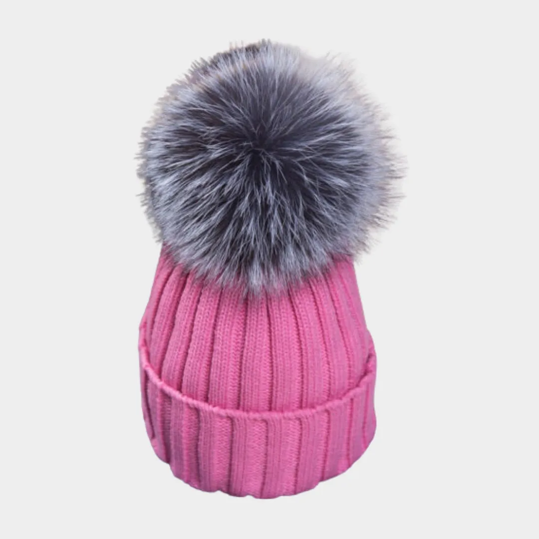 Womens Warm Winter Beanie  Faux Fur Pom Pom Knit Ski Cap in Multiple Colors