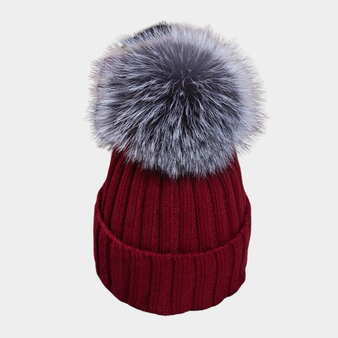 Womens Warm Winter Beanie  Faux Fur Pom Pom Knit Ski Cap in Multiple Colors