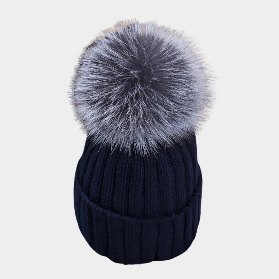 Womens Warm Winter Beanie  Faux Fur Pom Pom Knit Ski Cap in Multiple Colors